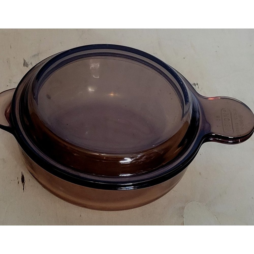 Vintage Grab Its Pyrex Vision Amber V-240-B Small Dish With Lid 6.5 Inches Glass